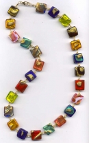 Multicolored "Exposed Gold" Square Venetian Beads